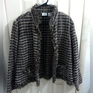 Chicos Multicolor Tweed Jacket Size 3 Open Front Lagenlook